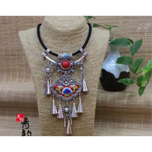 Miao silver embroidered necklace jewelry pendant random old embroidery
