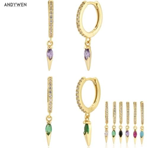 ANDYWEN Sterling Silver Purple Green Drop Earring Fashion CZ Piercing Colorful Multi Luxury Rock Punk Wedding Gift Jewels