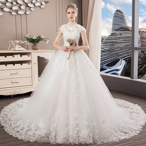 Wedding Dress 2021 New Vestido De Noiva High Neck 1m Long Train Lace Up Ball Gown Princess Luxury Lace Plus Size Robe De Mariee