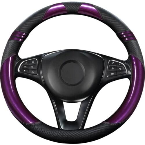 Carbon Fiber Cowhide Car Steering Wheel Cover 38CM Non-slip Wear-resistant Sweat Absorbing Fashion Sports Steering Wheel Cover