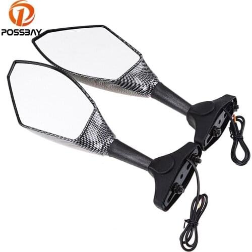 POSSBAY Mirrors Turn Signal Rear Cafe Racer Motorcycle Mirrors For Honda Suzuki Kawasaki Yamaha LED Light Mirrors Motorbike