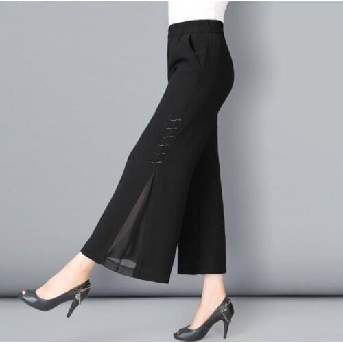 2021 Spring Summer New Fashion Tide Black Casual Loose Elastic High Waist Wide Leg Pants Women Chiffon Loose Trousers Y958