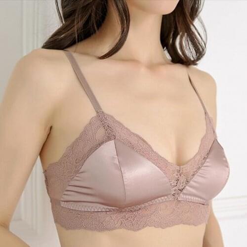 Womens 100% Real Silk Lining with outside satin fabric Sexy everyday Comfortable Wireless Bra Bralette 2003