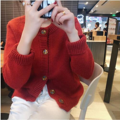 Women 2021 Autumn Fashion Cardigan Sweater Coats Female Short O-Neck Overcoats Ladies Single Breasted Knitted Jackets Y393