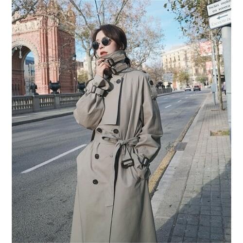 Womens Autumn Winter Double-Breasted Trench Coat with Belt Windbreaker Womens Trench Solid Color Lapel A Line Leisure