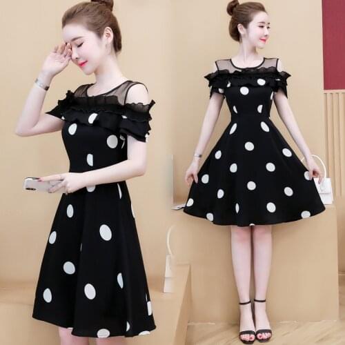 Womens woman ladies summer sexy dots Dress Cute slim Casual A-Line Skater Swing party Slim Casual Beach Mesh dresses Clothes