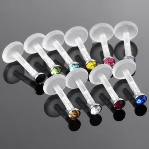 2020 Fashion 10Pcs PTFE UV Lip Stud Piercing Bioplast Flexible Ear Cartilage Tragus for Unisex 16G Labret Piercing Body Jewelry
