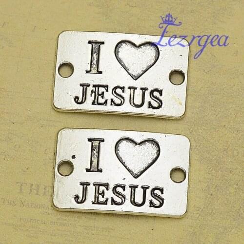 15pcs/lot--27x17mm, Jesus cham,Antique silver plated I love Jesus connector charms ,DIY supplies, Jewelry accessories