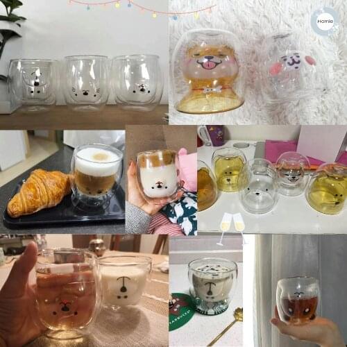 3D 2-Tier Creative glass mug Transparent Double Walls Glass mug Cartoon Bear Coffee Mug Milk Juice Cute Cup Christmas mug