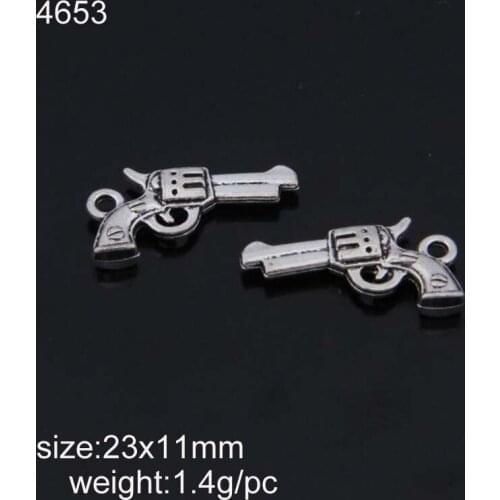 50pcs/lot Alloy Antique Silver 23x11mm Gun Charm Pendant Fit Bracelet Necklace DIY Metal Jewelry Making