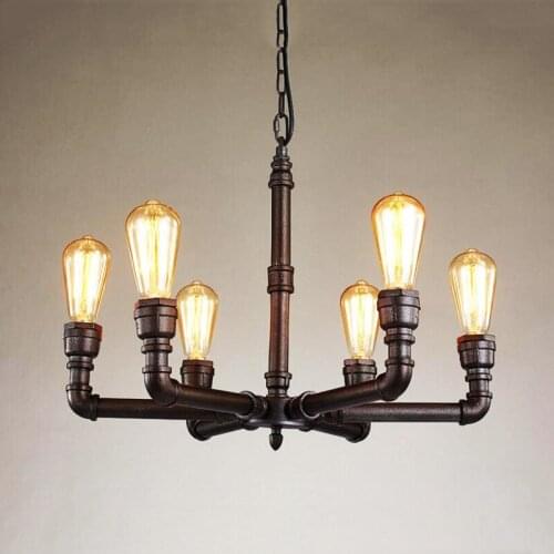 6 Heads Retro Vintage Chandelier Lighting Living Room Dining Room Coffee Shop Bar Cafe Creative Industrial Lamp Water Pipe Lamp