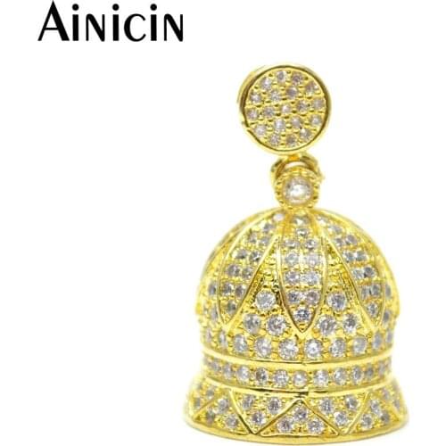Ainicin New Arrival Full Rhinestone Setting Bell Shape Pendant Gold Color Tassel Jewelry Making Connectors 5pcs