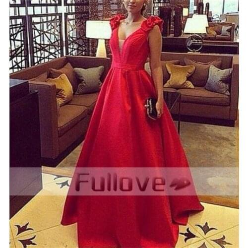 Noble Red Evening Dress Long 2019 Chest Slit V-Neck Formal Prom Party Dresses A-Line Gown Vestido De Festa Abendkleider Kaftan