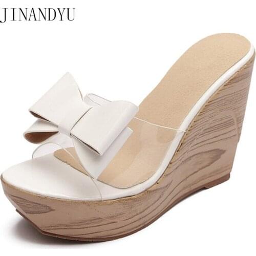 Summer Transparents High Heels Slippers Platform Wedges Shoes for Women Hot Sale Fashion Chunky Heels Pink White Women Sandals