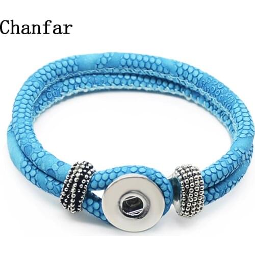 Chanfar Fashion Design Double Leather Snap Button Bracelet For Women Men Jewelry