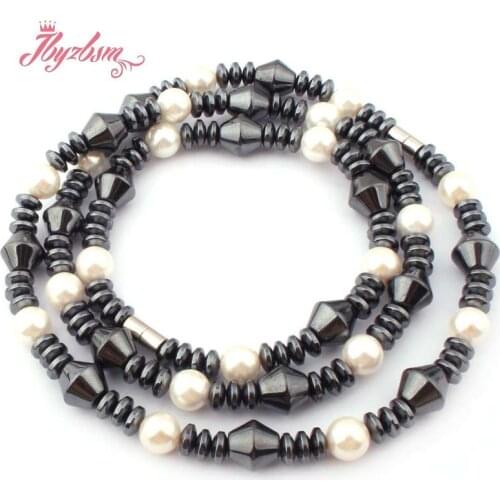 Black (No Magnetic) Hematite Natural Stone Beads For Woman Tribal Fashion Jewellery Necklace 21"Bracelet 7" 1 Set Free Shipping