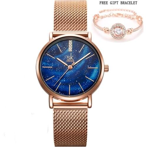 Shengke K0103L Ladies Wristwatches Fashion Watches Women Free bracelet dress rose gold lady Rhinestone Waterproof Reloj Mujer SK