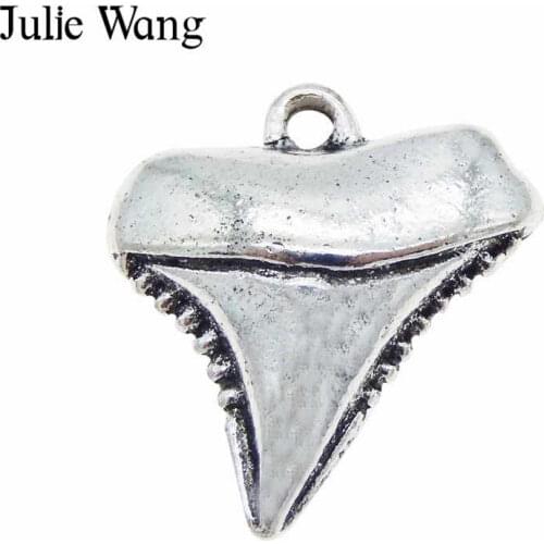 Julie Wang 15PCS Alloy Small Animal Shark Teeth Charms Antique Silver Color Necklace Pendant Bracelet Jewelry Making Accessory