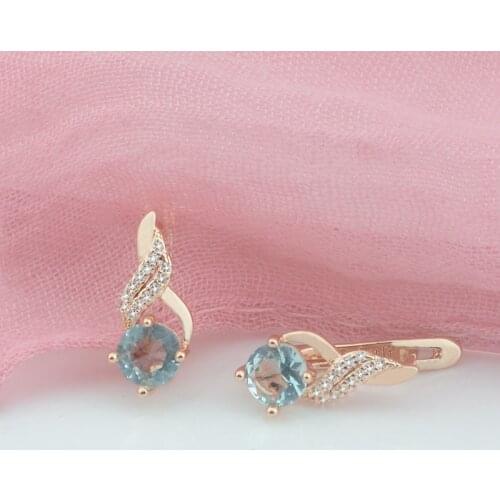 FJ Twisted Cyrtsal Light Blue Stone Cubic Zircon Earring For Women Jewelry
