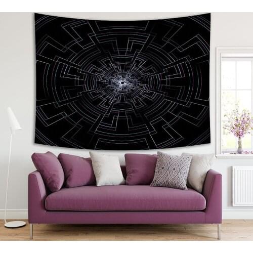 Tapestry Abstract Circle Geometry on Dark Background Decorating Artwork Black Green Purple White