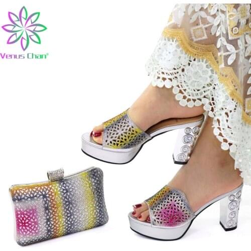 Italian Women Wedding Shoes and Bag Set Decorated with Rhinestone High Heels Sexy Ladies Ladies Dress Shoes Luxery Shoes Women