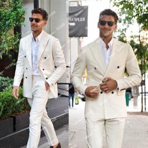 White Slim Fit Groom Wear Men Suits Custom Made Double Breasted Jacket With Pants Prom Tuxedos Blazers Business 2 Pieces Set