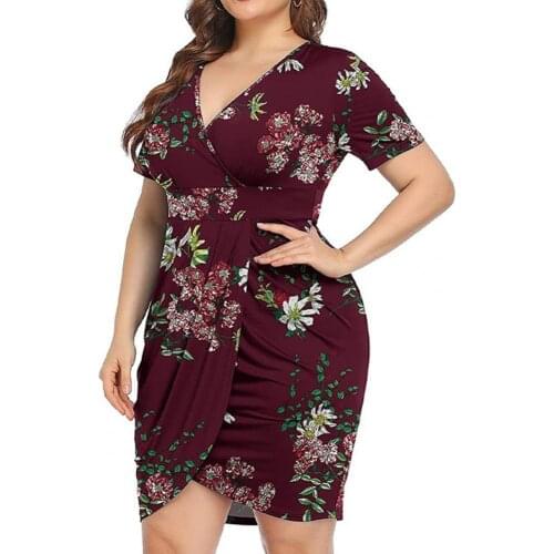 Summer New Fashion Mini Dress Women Solid Color V Neck Short Sleeve Oversize Dress L-5XL Shirring Bodycon Dresses Party