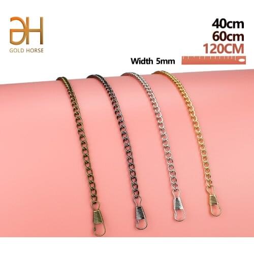40-60-120CM 5MM Width Metal Bags Chain Purse With Buckles Women Shoulder Strap For Bags Replace Crossbody Chain Bag Accessories