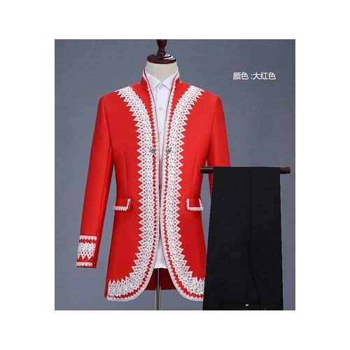 Mens period costume red with white embroidery Medieval stage performance/Prince charming fairy William /civil war/Colonial Belle