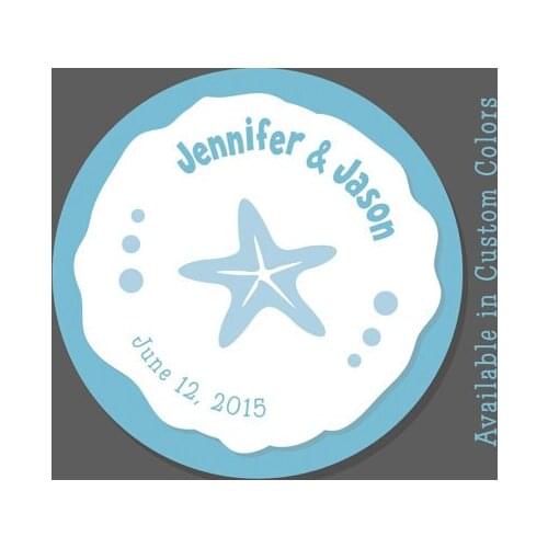 Starfish Wedding Favor Stickers - Personalized Favor Tags,Wedding Favor Stickers - Custom Colors - Aqua - Beach Wedding, Sand