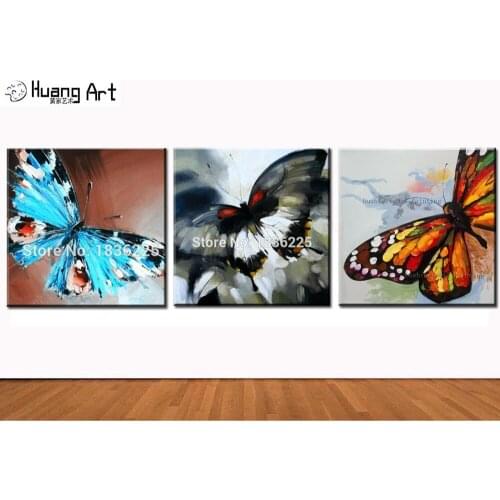 Newest Handmade Different Color Butterflies Oil Painting on Canvas for Living Room Decoration Hang Modern Butterfly Painting