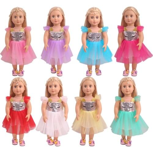 18 inch Girls doll Clothes Glistening fairy gauze skirt suit American newborn dress Baby toys fit 43 cm baby doll c833