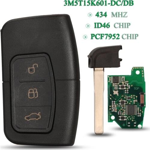 Bilchave Keyless Go 3Buttons Remote Car Key 434Mhz For Ford C-Max Focus MK2 Kuga Mondeo Galaxy With HU101 Blade 3M5T15K601-DC/DB