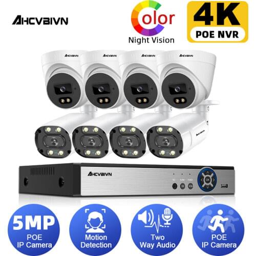 5MP 8CH CCTV system outdoor Camera Waterproof Bullet Night Color vision surveillance 4K NVR Two-way Audio surveillance kit ONVIF
