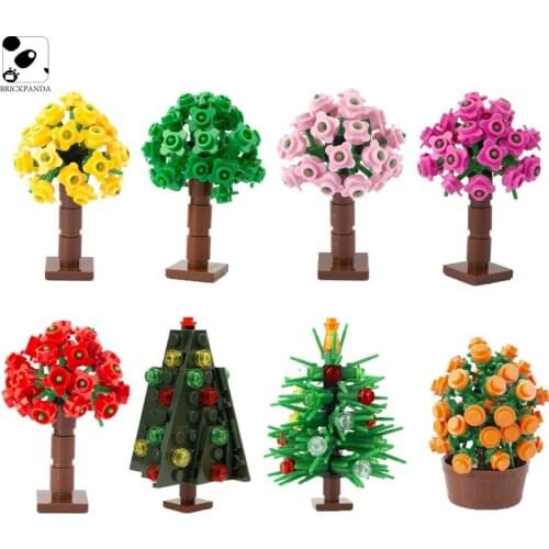 City Garden Plant Flowers Grass Building Blocks Minifigs Accessories Mini Bricks Christmas Trees Green Bushes Kids Birthday Gift