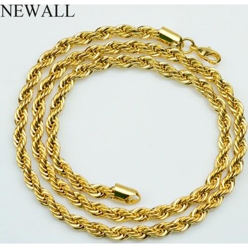 Stainless Steel High Quality 4-6mm Wide Gold Twist Chain Necklace Hip Hop Gift Men Women Accessory Best Friend Jewelry