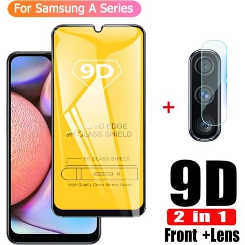 2 in1 9D Protective Glass for Samsung A50 A70 A51 A71 Camera Len Full Cover Screen Protector a50 a70 a51 a71 Tempered Glass Film