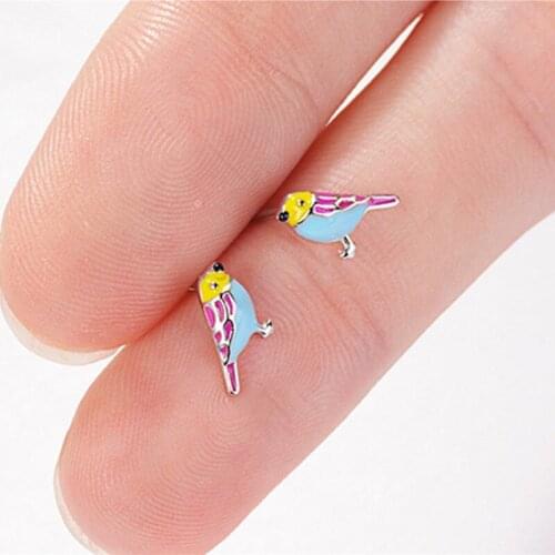 Buyee Real 925 Sterling Silver Small Enamel Stud Earrings Women Cute Bird Animal Earrings for Women Fashion Party Jewelry