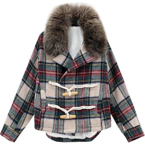 OUMENGKA Vintage Wool Liner Oversized Plaid Jacket Coat Women 2021 Fashion Double-Layer Long Sleeve Loose Outerwear Chic Tops