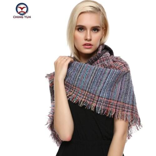 CHINGYUN 2019new Pure wool cashmere Thicken Keep warm lattice women scarf Winter fashion Short tassel Knit Triangle towel