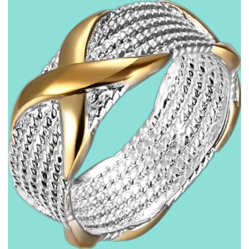 925 Sterling Silver Ring Gold X Letter Ring For Women Wedding Engagement Party Fashion Charm Jewelry