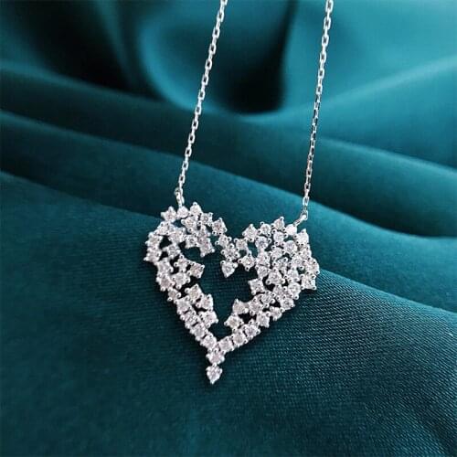 KOFSAC Exquisite Full Zircon Heart Necklaces For Women Jewelry Silver Color Love Necklace Lady Valentines Day Gifts New Joyas