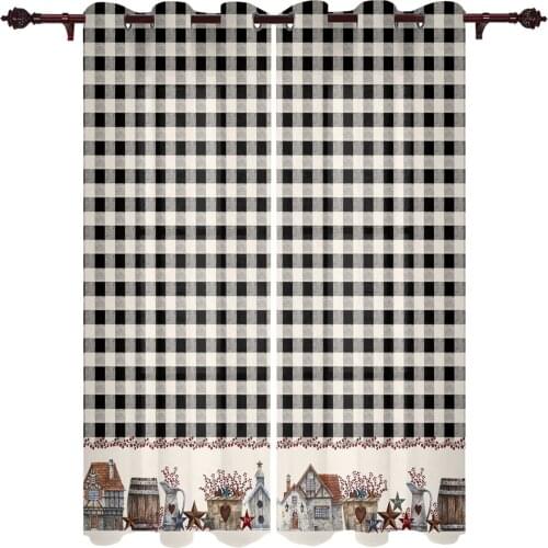 Country Star Berry Retro Black Plaid Curtains for Living Room Kitchen Window Curtain Luxury Curtains for Bedroom Kids
