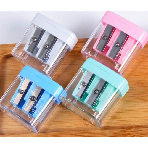 1pcs Double Hole Pencil Sharpener with Lid Candy Color Manual Pencil Cutting for Students School Home Office Supplies