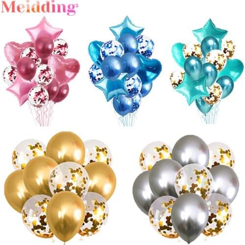 10/14pcs Lot Mix Metallic Gold Confetti Balloons Birthday Party Decoration Kids Adult Heart Star Balloon Air Ball Wedding Decor