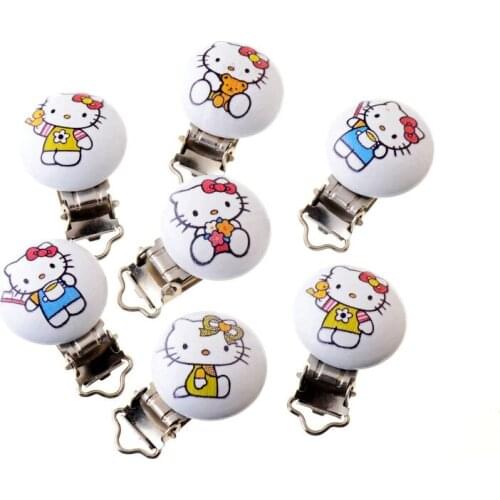 10PCs Baby Pacifier Clips Lovely Cartoon Pattern White Wood Metal Holders Cute Infant Soother Clasps Funny Accessories