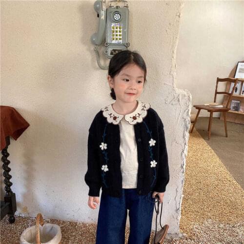 21 Autumn and Winter Girls Knitted Cardigan Baby Girl Korean Thick round Neck Sweater Cardigan Coat