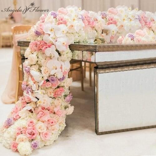 2M Luxury Custom Artificial Floor Wedding Backdrop Decor Garland Flower Arrangement Table Runner Rarty Event Birthday Flower Row