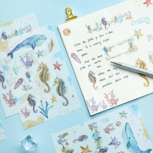 3 Sheets Kawaii Stickers Marine Life Series Bronzing Stickers Hippocampus Whale Pattern Decor Scrapbook Office School Supplies