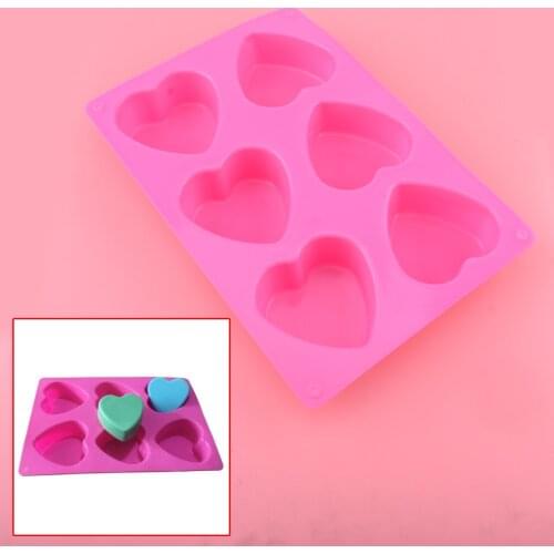 6 Silicone Cavity Heart Shape Cake Cupcake Baking Mould For DIY Handmade Craft Cube Forms